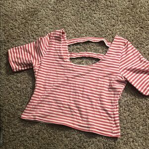 Red and White Striped Crop Top with Cut Out
